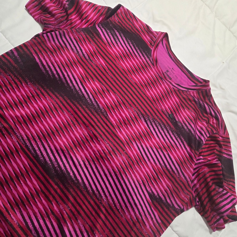 Nike Dri-FIT Mens XL Pink Magenta Black Abstract Stripe Training T-Shirt
